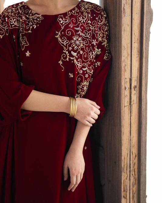 Crimson Luxe Kaftan Dress