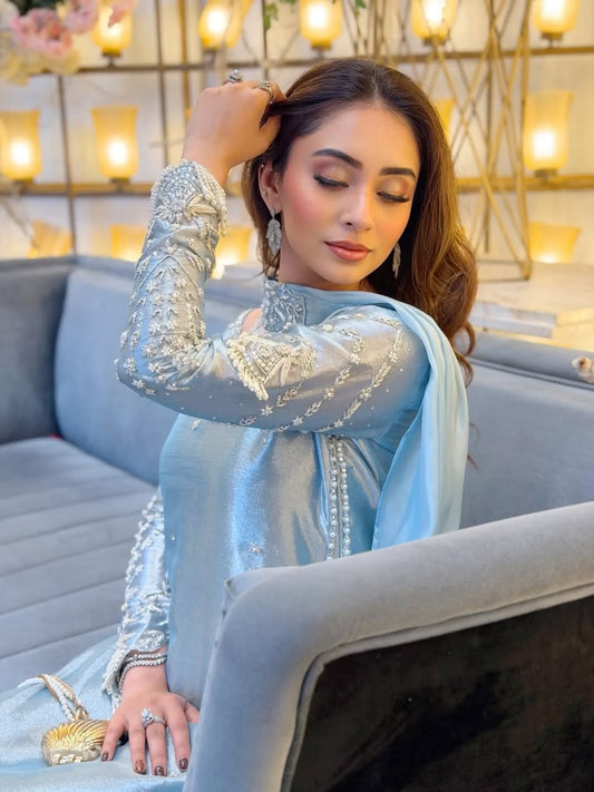 Ice Blue Festive Ensemble – Elegant Embellished Formal Set
