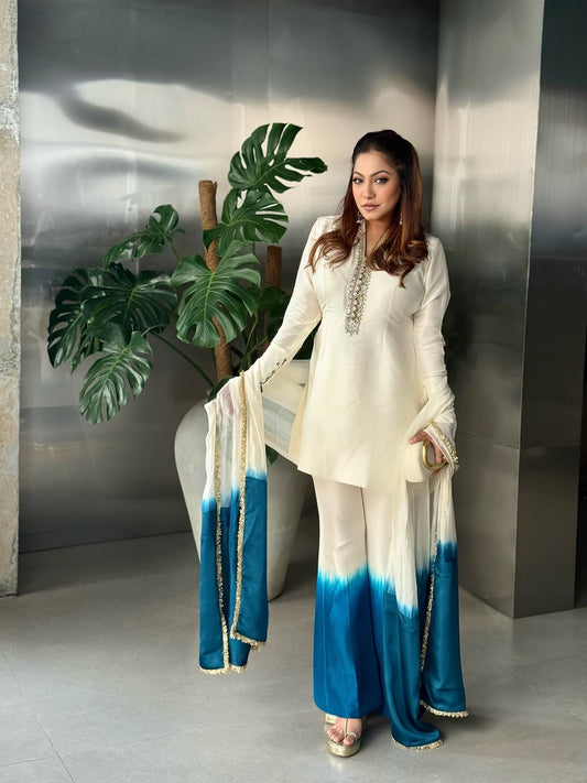 Ivory Teal Fusion 3PC Suit