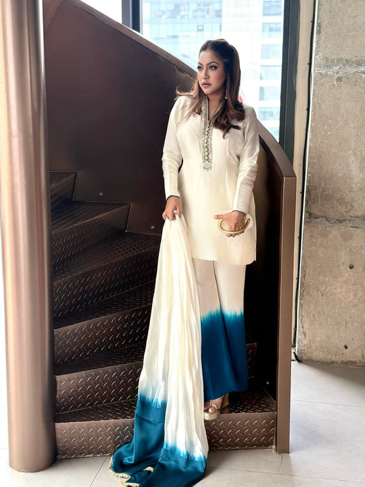 Ivory Teal Fusion 3PC Suit