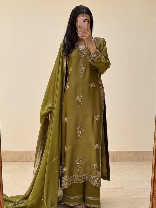 Olive Luxe Embroidered Set