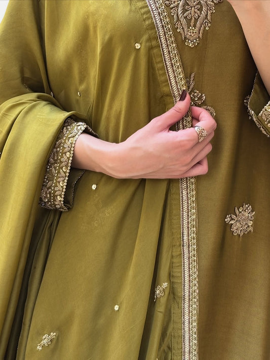 Olive Luxe Embroidered Set